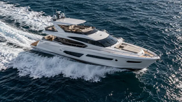 60-foot motor yacht cruising on open water — YachtMetric