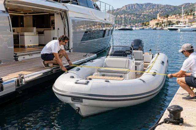 Measuring a compact yacht tender alongside a cruising yacht